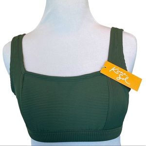 Kona Sol Soft Ribbed Square Neck Dark Green Bikini Top / Medium / NWT
